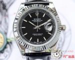 Clone Rolex Datejust 40mm Watch Black Dial Black Leather Strap